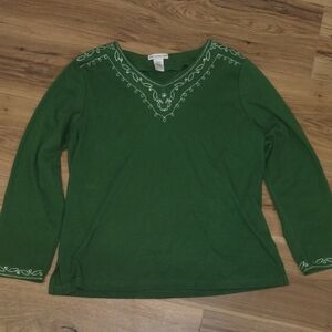 Rebecca Malone Green Top with White Embroidery